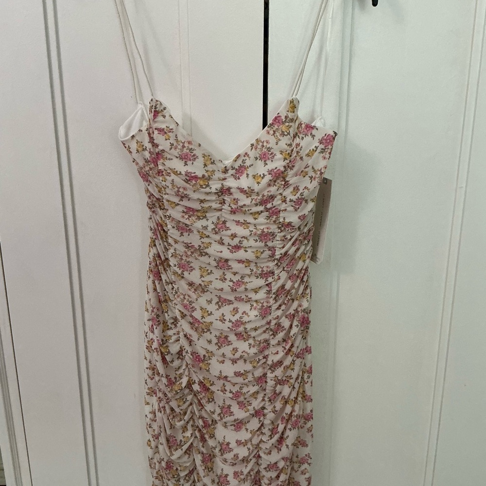 Almost Famous Runched Floral Dress - Pink/Yellow & White